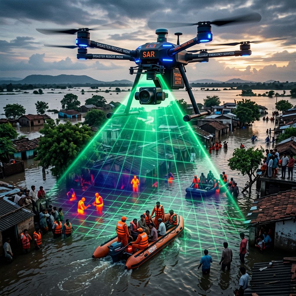 Drone Tech Startup Deploys Aerial Fleet to Support Emergency Rescue Operations in Flood-Hit Gujarat